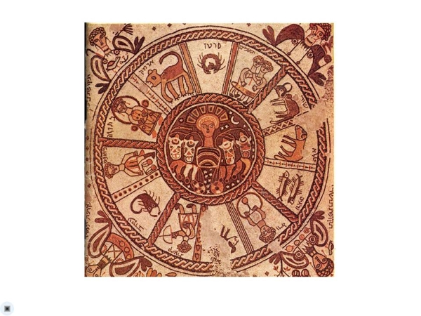 Personal projects are my favorite. Here is an image of the mosaic floor of the 6th century synagogue at Beit Alpha in Israel. You see the Greek influence: signs of the zodiac surround the Sun chariot. This image forms the basis of the piece in the next slide.