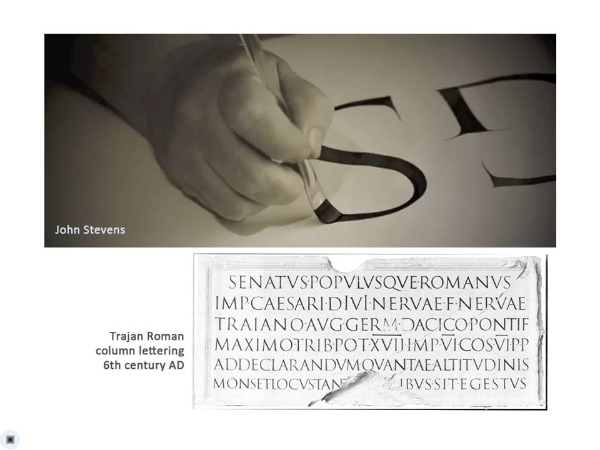 Even stone-cut letters followed the brush strokes of handmade letters. Hand lettering is a record of a performance, and even the untutored eye sees evidence of the gesture and tool that create the letter forms.