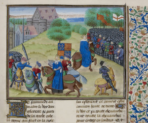 Jehan Froissart, Chroniques - caption: 'The Peasants' Revolt in England in 1381. The scene of conflict and the death of Wat Tyler, leader of the peasants by the sword.' ID: c13647-28 Title: Jehan Froissart, Chroniques Author: "Froissart, Jehan (Jehan Froissart)" Provenance: Netherlands Caption: The Peasants' Revolt in England in 1381. The scene of conflict and the death of Wat Tyler, leader of the peasants by the sword. Notes: Jehan Froissart, Chroniques Netherlands, S.; Last quarter of the 15th century, before 1483