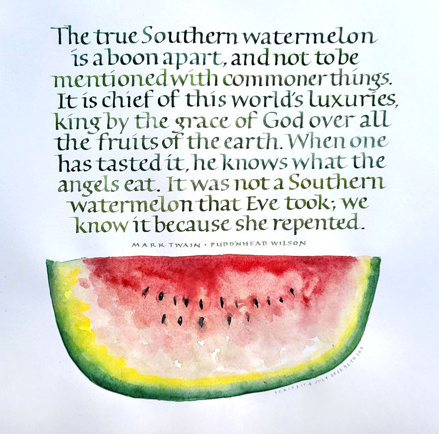Calligraphy: Mark Twain on the Southern watermelon