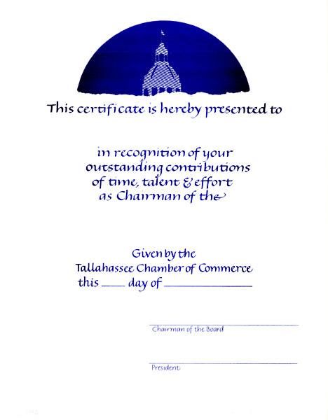 certificate printed in blue ink